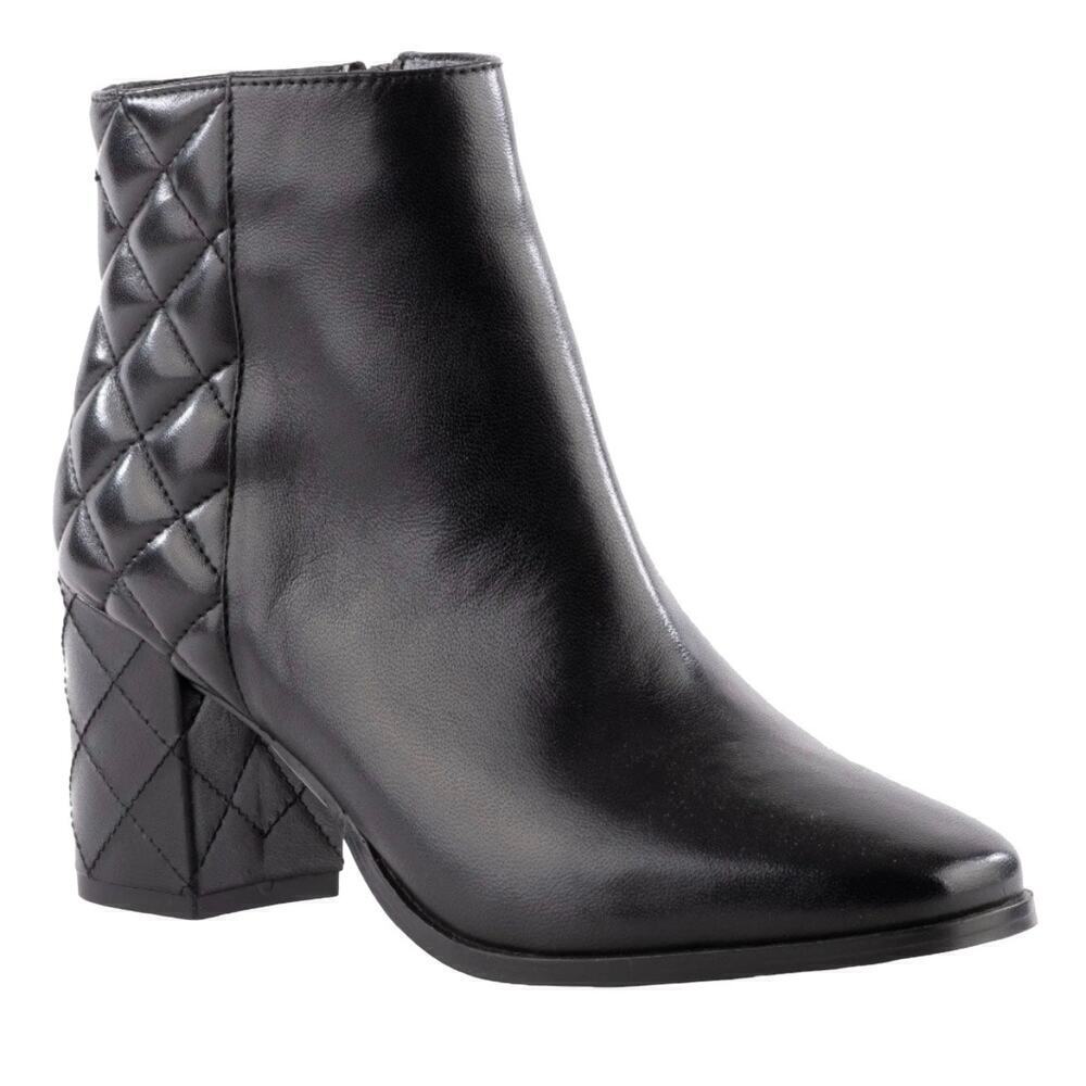 Seychelles Heeled Boots Paramount Quilted Leather Black Bootie Size 10